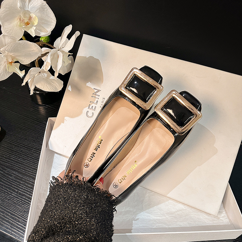 Nuevos zapatos planos elegantes de estilo primaveral con punta cuadrada, efecto adelgazante, ideales para ir al trabajo, con hebilla cuadrada para mujer.