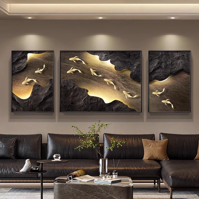 Modern Light Luxury Nine-Fish Painting for Living Room Decoration, Simple and Elegant Sofa Background Wall Mural with a High-End Feel, Triptych Hanging Painting Modern Light Luxury Nine-Fish Painting for Living Room Decoration, Simple and Elegant Sofa Background Wall Mural with a High-End Feel, Triptych Hanging Painting