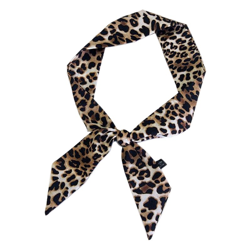 Leopard Print Small Silk Scarf Women's Spring and Autumn Summer Tie Bag Wrapping Handle Ribbon Small Wrist Ribbon New