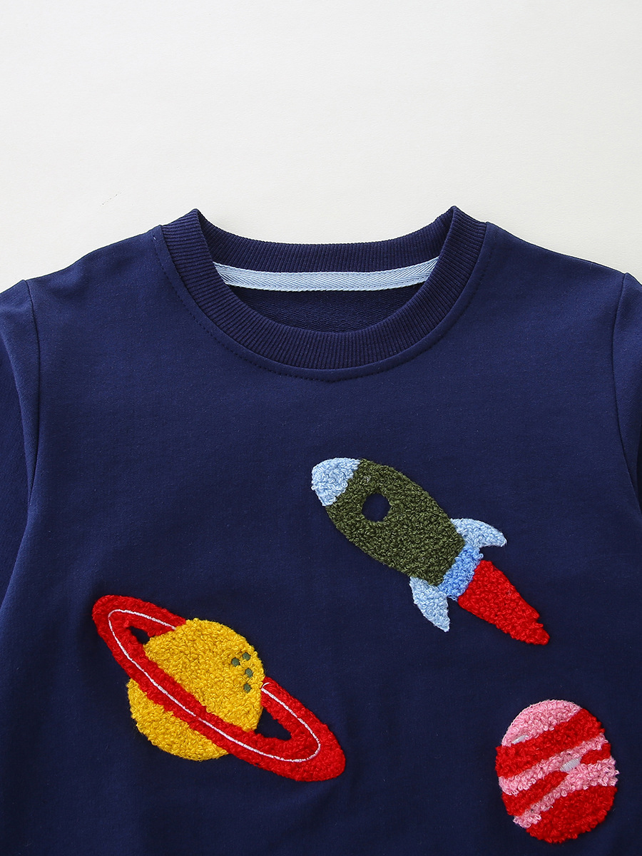 AostaBetty Suéter para niños de estilo europeo y americano Toalla de dibujos animados sudadera bordada para niños suéter de algodón de punto con cuello redondo
