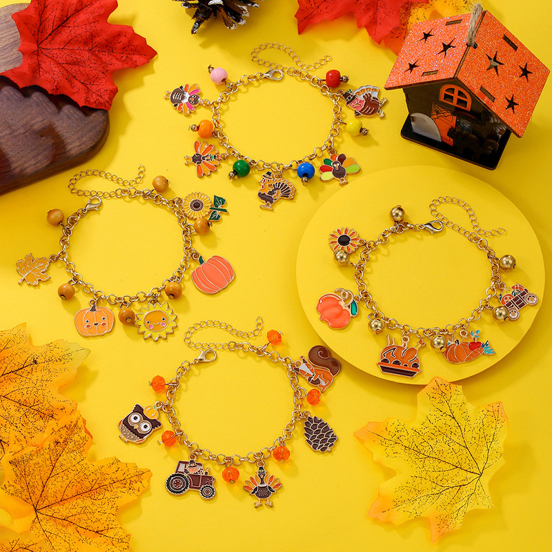 American Cross-border Thanksgiving Bracelet Maple Leaf Sunflower Bracelet Harvest Holiday Bracelet Orange Turkey Thanksgiving Bracelet
