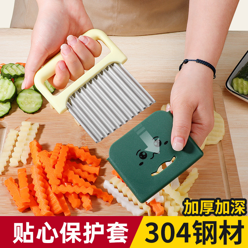 304 cuchillo ondulado de acero inoxidable cuchillo de patata de diente lobo cortador de patatas fritas domésticas cortador de verduras cortador de patatas comerciales cuchillo ondulado
