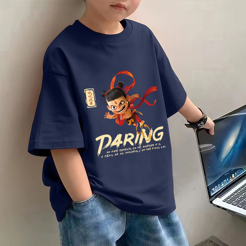 2025 純綿の新しいカジュアル半袖夏男の子半袖 Tシャツ子供トップス中大型子供の夏底シャツ|undefined