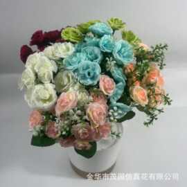 仿真欧式小花玫瑰花假花家居装饰工艺品玫瑰花束婚礼人造家居摆设