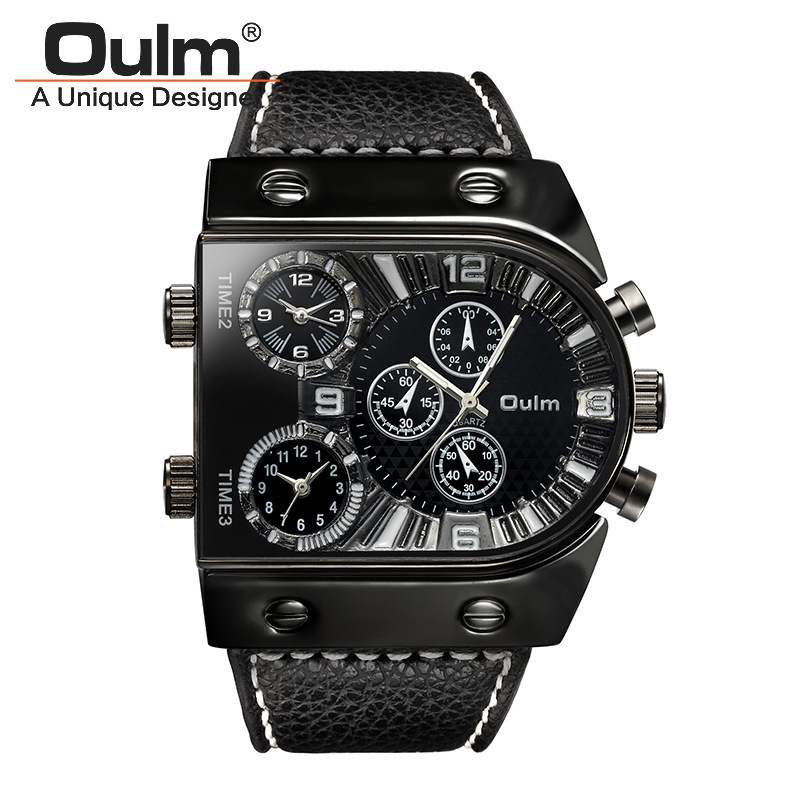 Oulm multi-time zone Reloj de cuarzo para hombre de esfera grande europeo y americano Reloj de correa para hombre de cuarzo con personalidad de moda hip hop 9315 image 9