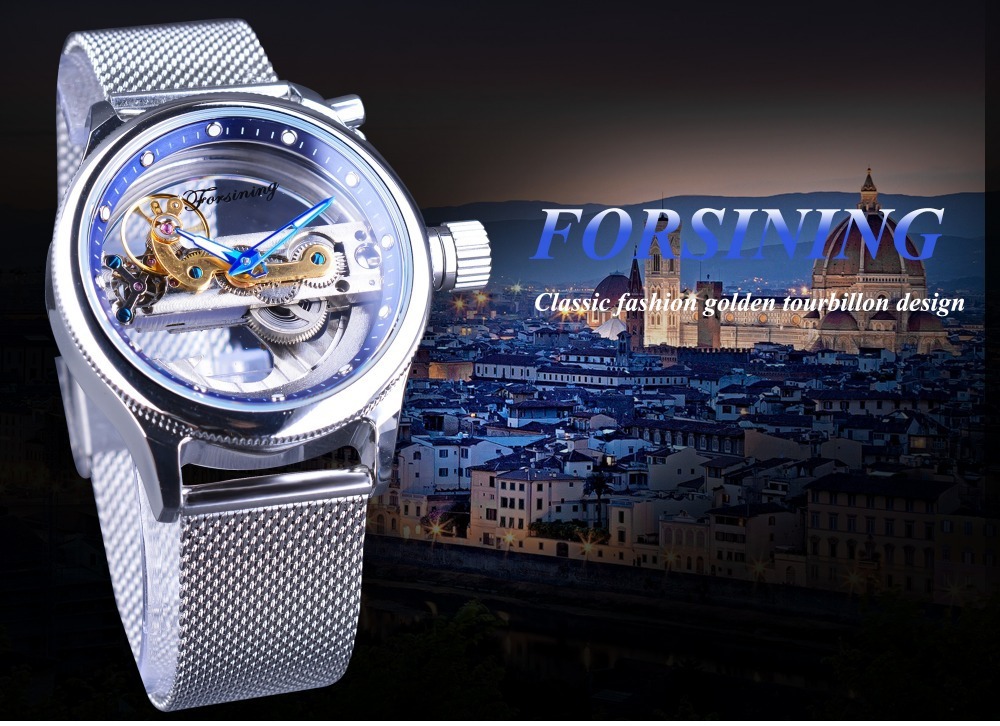 Forsining Men's Transparent One Machine Mechanical Watch Automatic Mesh Belt Hollow Stainless Steel Waterproof Watch_voghion.com