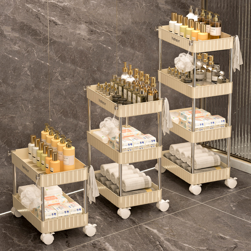 Cream-Style Bathroom Sandwich Storage Rack Bathroom Multi-Layer Floor-Standing Movable Trolley Home Living Room Storage Rack