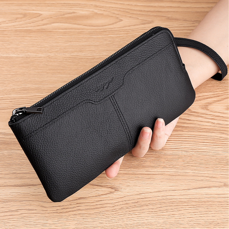TikTok Explosive Top Layer Cowhide Clutch Fashionable Trendy Card Bag Mobile Phone Bag Genuine Leather Multifunctional Long Wallet