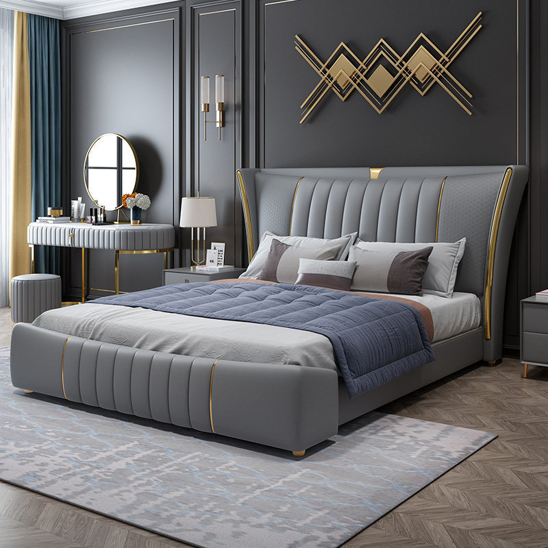 Italian Light Luxury Leather Bed Master Bedroom 1.8 m Modern Simple Luxury Double Bed 1.5 m Nordic Leather Wedding Bed