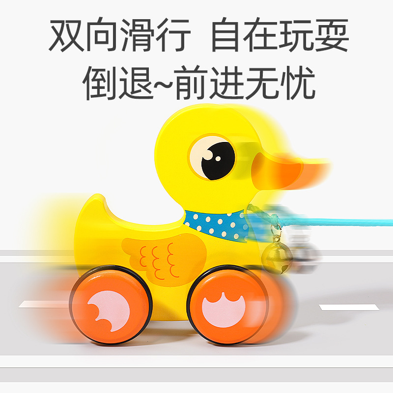 Coche de campana de animal de arrastre de madera real, cuerda de tracción manual, niño y niña, coordinación ojo-mano, juguete de coche de entrenamiento para niños pequeños