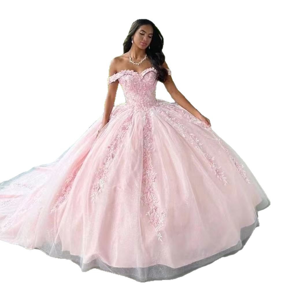 Rosa con hombros de cola pequeña larga vestido de noche lujoso nicho alto vestido vestido vestido vestido de anfitrión