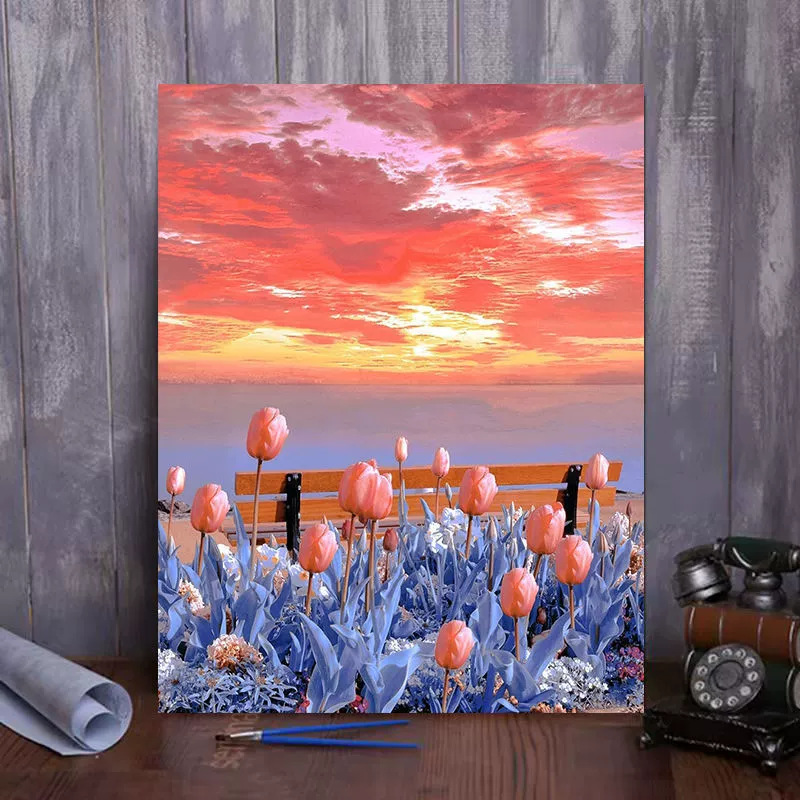 Pintura al óleo digital DIY paisaje floral pintada a mano pintada al óleo pintada decoración de la sala de estar pintada colgante de alta calidad pintura descomprimida image 9