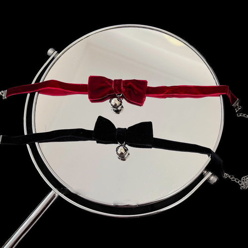 Necklace with Bell Pendant, Women's Butterfly Knot Choker, Christmas Style, Thick Necklace, Collar Necklace, Necklace Strap, Red Necklace