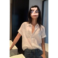 纯色棉麻短袖衬衫女夏季设计感小众通勤宽松休闲衬衣气质上衣女潮