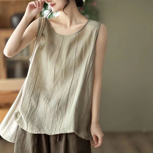 Summer New Cotton Linen Strappy Tank Top Plus Size Abdominal Covering 2025 Innerwear Outerwear Versatile Hong Kong Style Trendy Youthful Women's Clothing