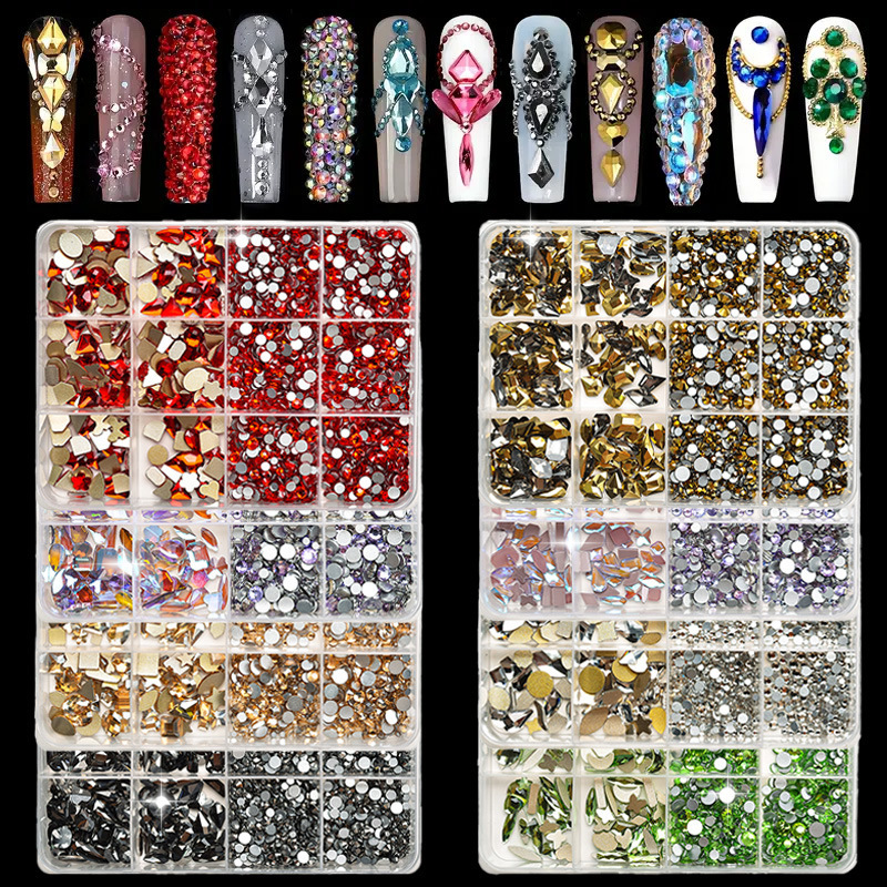 Nail Art Decorations Irregular-Shaped Rhinestones 12-Grid Flat-Bottomed Colorful Rhinestones Irregular Glass Transparent Rhinestones Mixed Nail Rhinestones