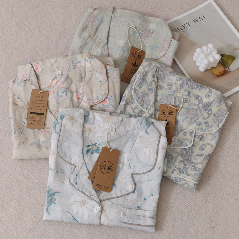 Factory Direct Delivery of 100% Hemp Women's Loungewear, 17-Count Pure Hemp Soft and Breathable Printed Long-Sleeve Pajama Set Factory Direct Delivery of 100% Hemp Women's Loungewear, 17-Count Pure Hemp Soft and Breathable Printed Long-Sleeve Pajama Set