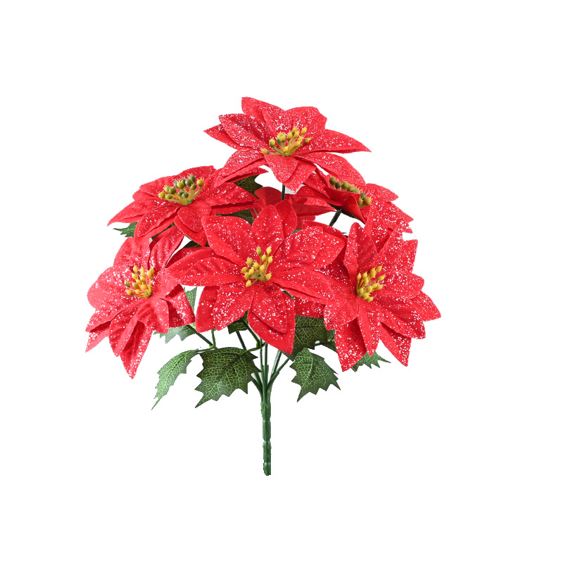 Simulación de 7 flores de Navidad tela de vello flor de Navidad decoración de Año Nuevo decoración de árbol de Navidad cabeza de flores de Navidad