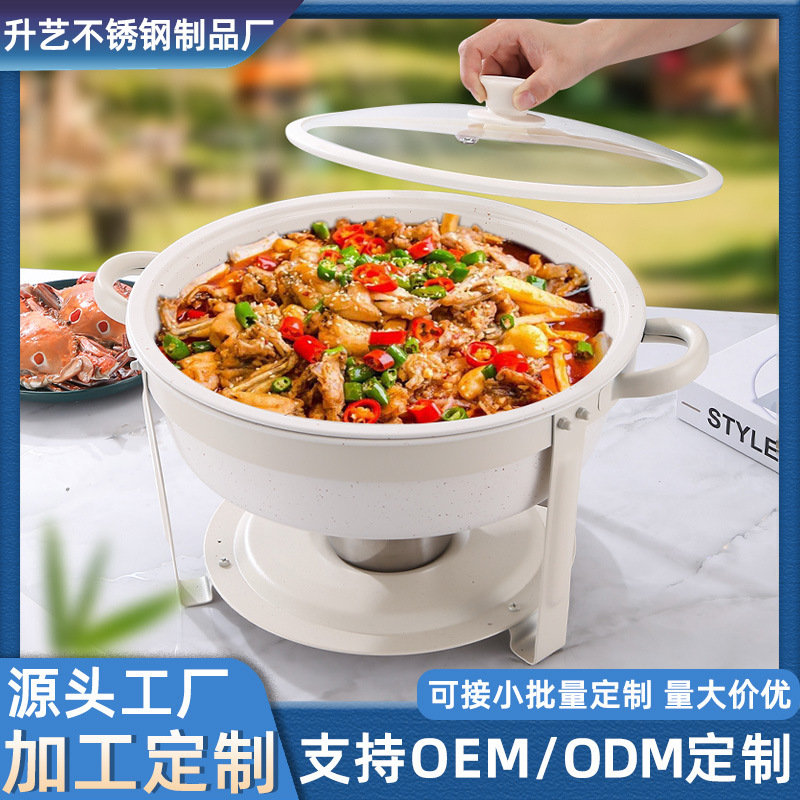 カスタマイズされたステンレス鋼ホテルラウンドビュッフェストーブビジュアル商業メディカルストーンアルコール加熱断熱ビュッフェストーブ|undefined