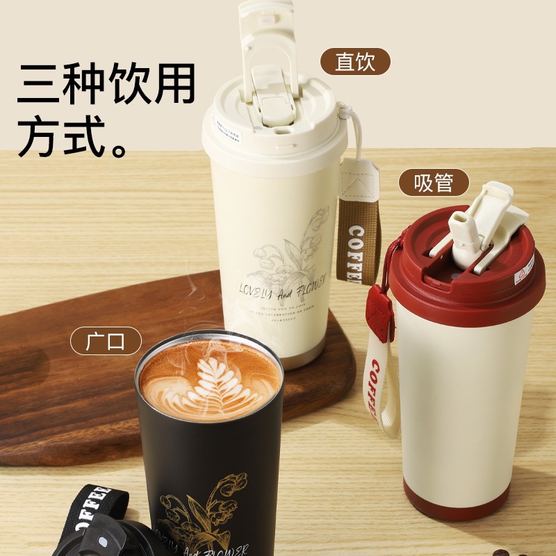 Taza de café Suzulan 316 taza de acero inoxidable de acero inoxidable de alta calidad para mujeres con revestimiento cerámico para automóviles de doble bebida de taza de agua para mujeres otros