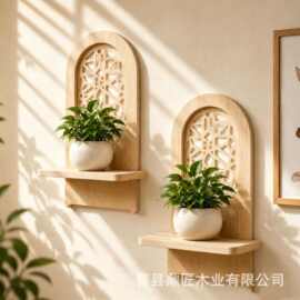 跨境新款木质壁挂式置物架 壁挂式玄关香薰摆件绿植装饰架