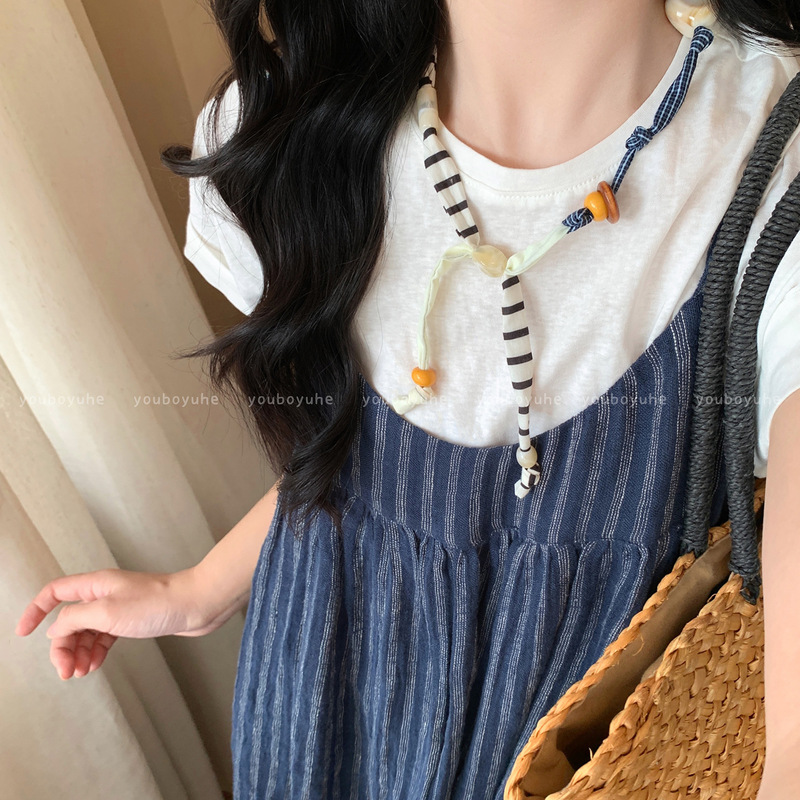 布艺印花亚克力爱心吊坠项链轻奢小众锁骨链气质时尚百搭项饰饰品|undefined