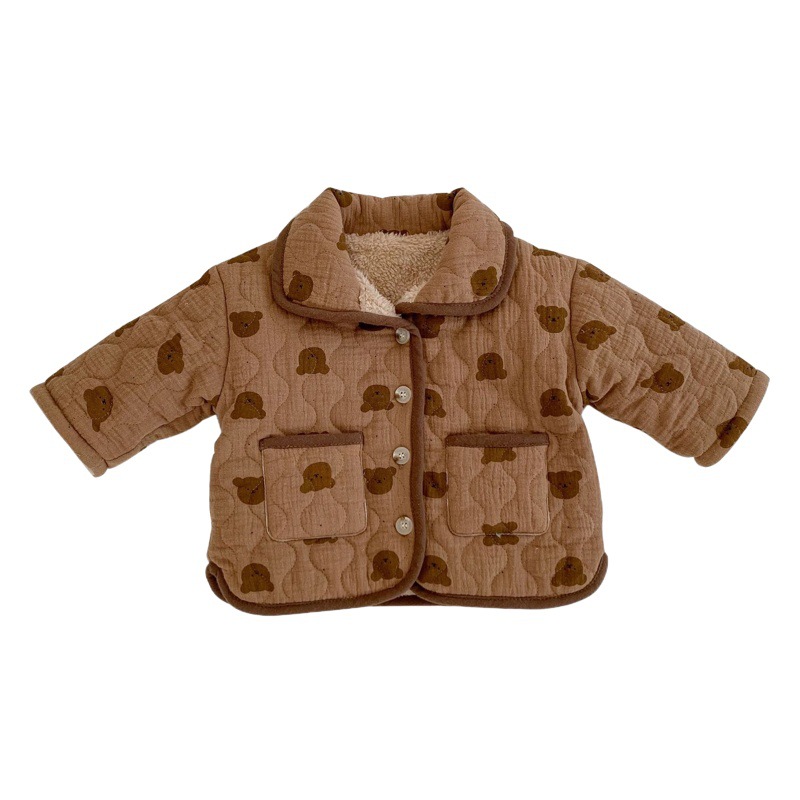 Ins2023 Invierno ropa acolchada de algodón para niños completo impreso lindo oso engrosado Chaqueta de algodón acolchado bebé acolchado más abrigo de terciopelo