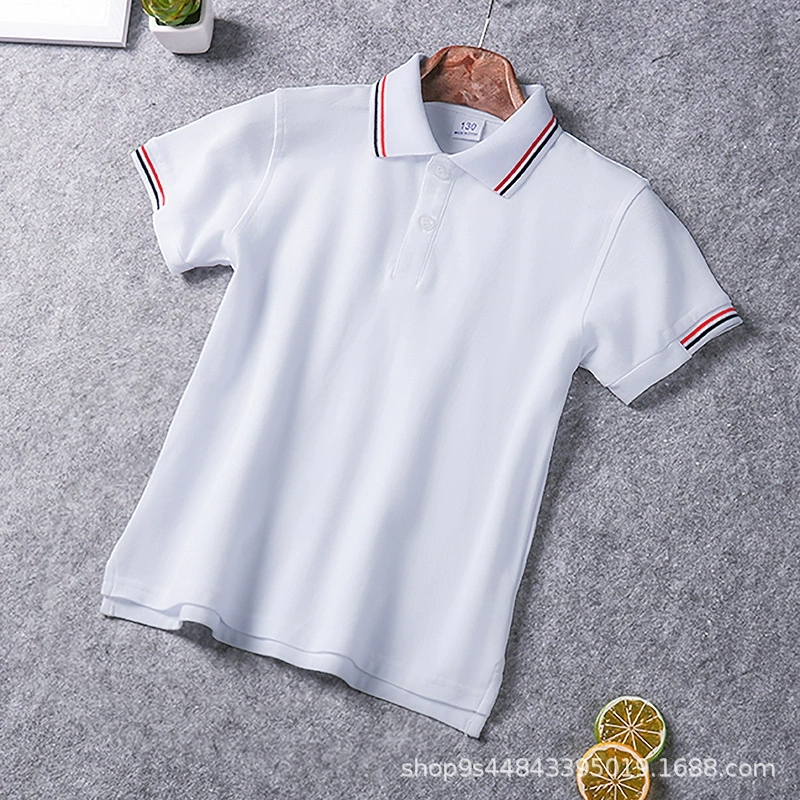 Детская футболка, голубой и белый polo, летняя форма для учащихся, с коротким рукавом