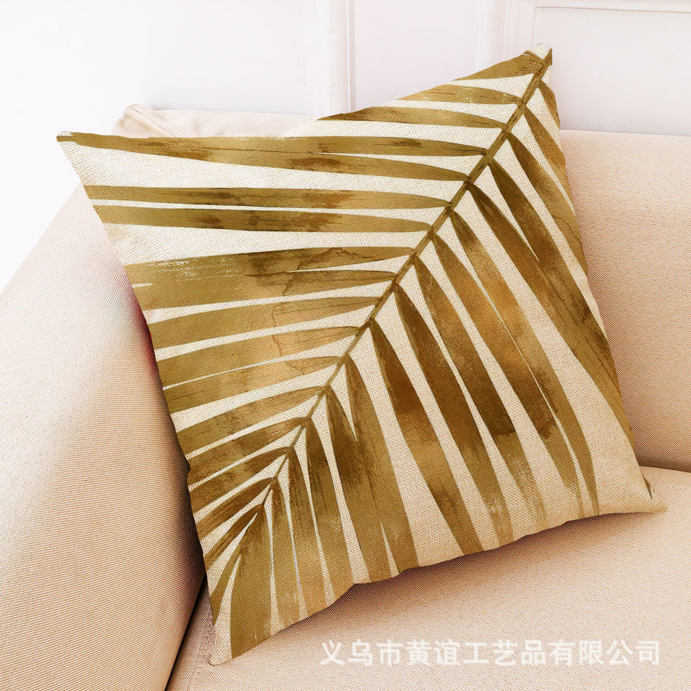 亚马逊 新款新款金色树叶棉麻抱枕套 汽车靠垫办公室午睡抱枕批发