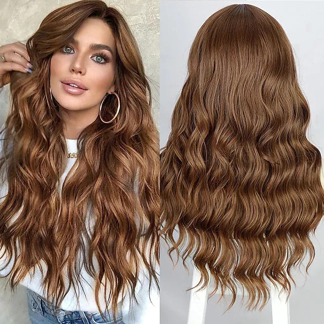 Perruque synthétique neuve avec ondulation d'eau fendue et grande vague bouclée perruque de cheveux colorée et facile à assortir_voghion.com