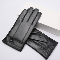 Leather gloves for men, winter and autumn lined, thickened for warmth, suitable for driving and cycling, touch screen, stylish, made of first-layer sheepskin