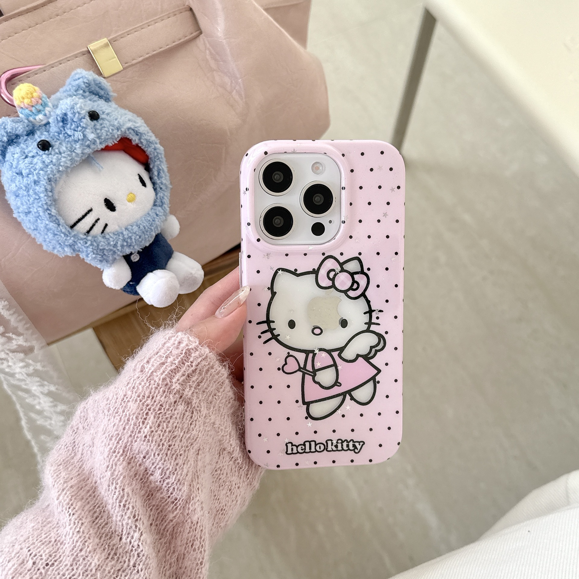 Korean KT lunares hueco KT cat para Apple 15ProMax funda para teléfono móvil 16Pro cadena 14/13 nuevo 16PM