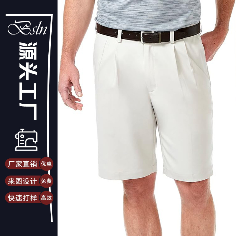 Cross-Border European and American Custom-Made Men's Solid Color Zipper Pocket Textured Straight-Leg Golf Sports Shorts Cross-Border European and American Custom-Made Men's Solid Color Zipper Pocket Textured Straight-Leg Golf Sports Shorts
