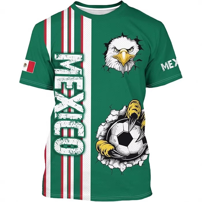 Cross-Border Hot-Selling World Cup Men's Short-Sleeve T-Shirt with 3D Digital Printing of National Elements, Quick-Drying, Custom Design and Sample Production