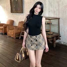 套装女2026夏季新款韩系辣妹黑色无袖针织背心上衣高腰显瘦半身裙