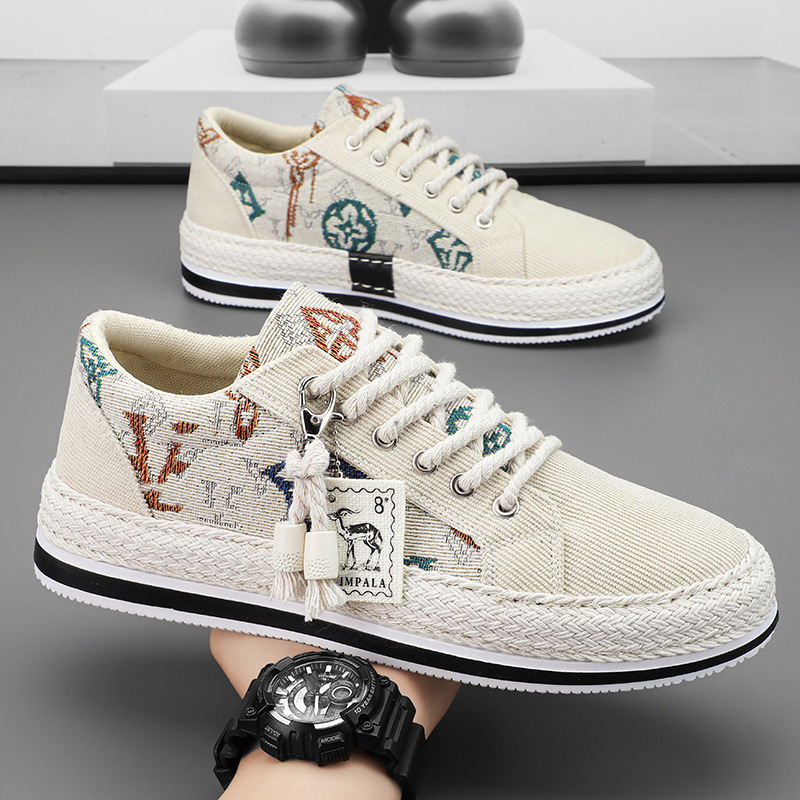 Canvas Men's Shoes, Summer Breathable and Versatile Casual Sneakers for Work, Soft Soles to Increase Height, Old Beijing Linen Shoes for Men