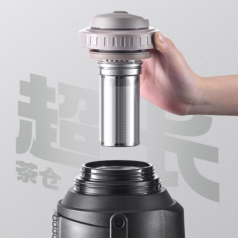 Big capacious thermos stainless steel, handheld tea cup for traveling