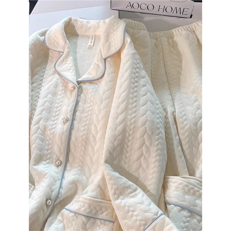 Pijamas de algodón de aire de alta calidad para mujeres primavera y otoño gruesas y simples combinación de colores invierno se puede usar fuera conjunto de ropa de casa