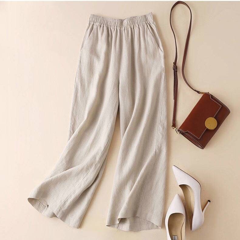 Washed Cotton Wide-Leg Pants for Women, New Summer Style, Thin, Plus-Size, Loose-Fitting, Cropped Casual Pants, High-Waisted Straight-Leg Pants