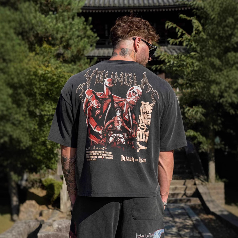 Youngla Alliance Attack on Titan Men's Oversized T-Shirt Jogger Sports Fitness Short Sleeves