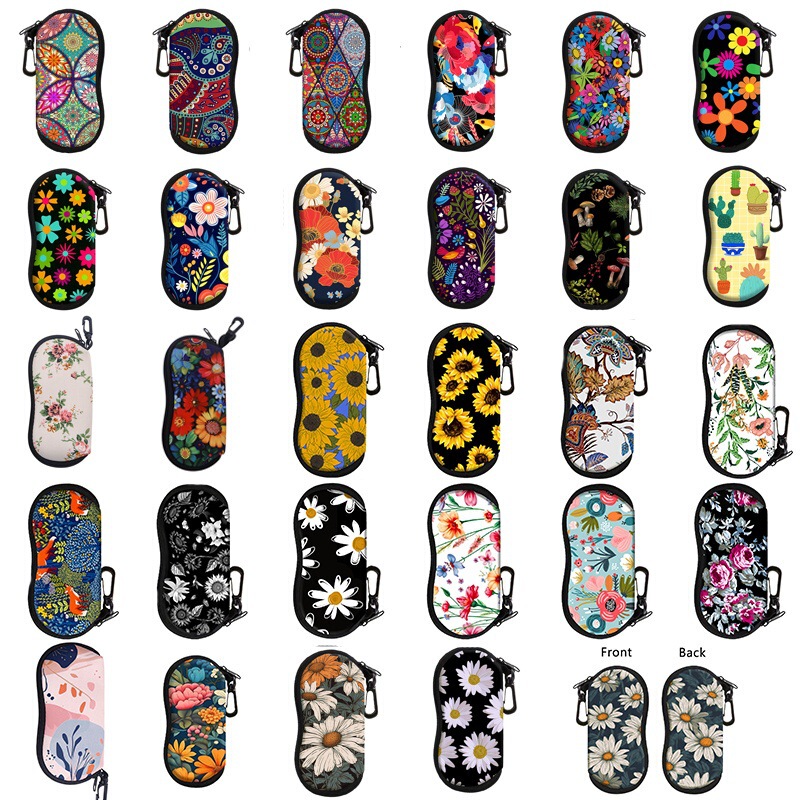 Patterned Flowers and Plants Glasses Bag Storage Bag Sunglasses Sunglasses Zipper Bag Anti-Fall Convenient Printed Glasses Bag
