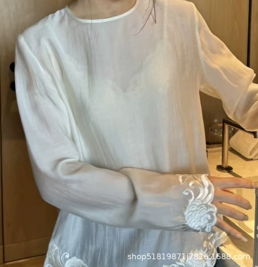 Nanyou новый китайский стиль 2025, топ Tianshi с вышивкой из смесовой ткани, простой модный, сдержанный, универсальный тан-стильный женский топ