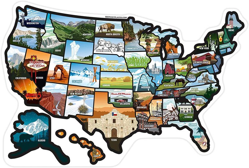 American Travel Map Travel Trailer Camper Accessories, Window Door Wall 21X14.5“ Rv Map Sticker