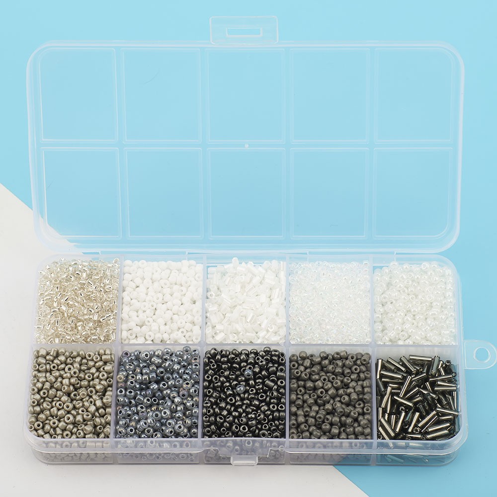 Cuentas de arroz 10 cuadrícula multicolor caja clásica de cuentas sueltas sequinilla pulsera pendientes DIY accesorios joyería al por mayor