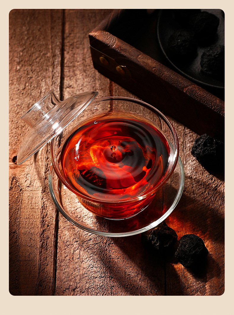 Smoked Dark Plum Dried Fruit Snack 300g Jar Ready to Eat Wumei for Sour Plum Drink in use