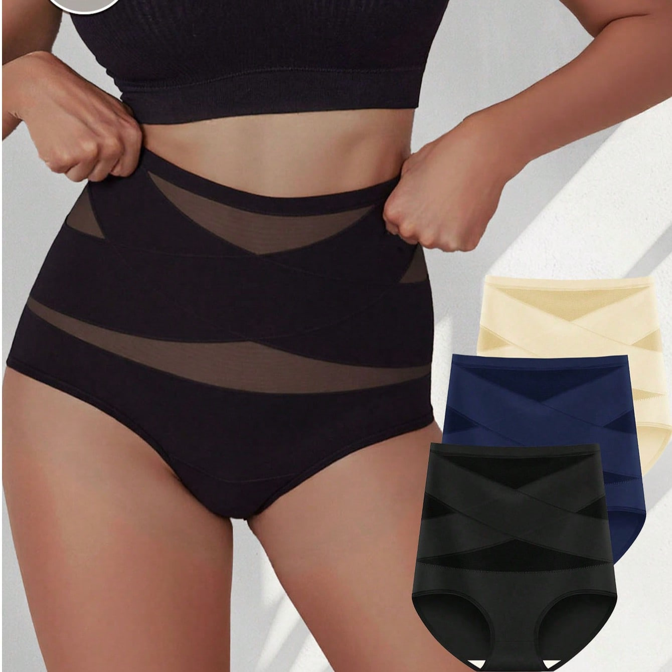 No-logo cross-border bestseller cross-bandage high-waisted ice silk tummy control pants for women, thin and breathable, butt-lifting shapewear pants for women