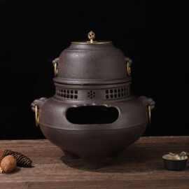 厂家直供铸铁炭炉茶壶日本鬼面铸铁风炉茶釜风炉保温炉炭炉铜环炉