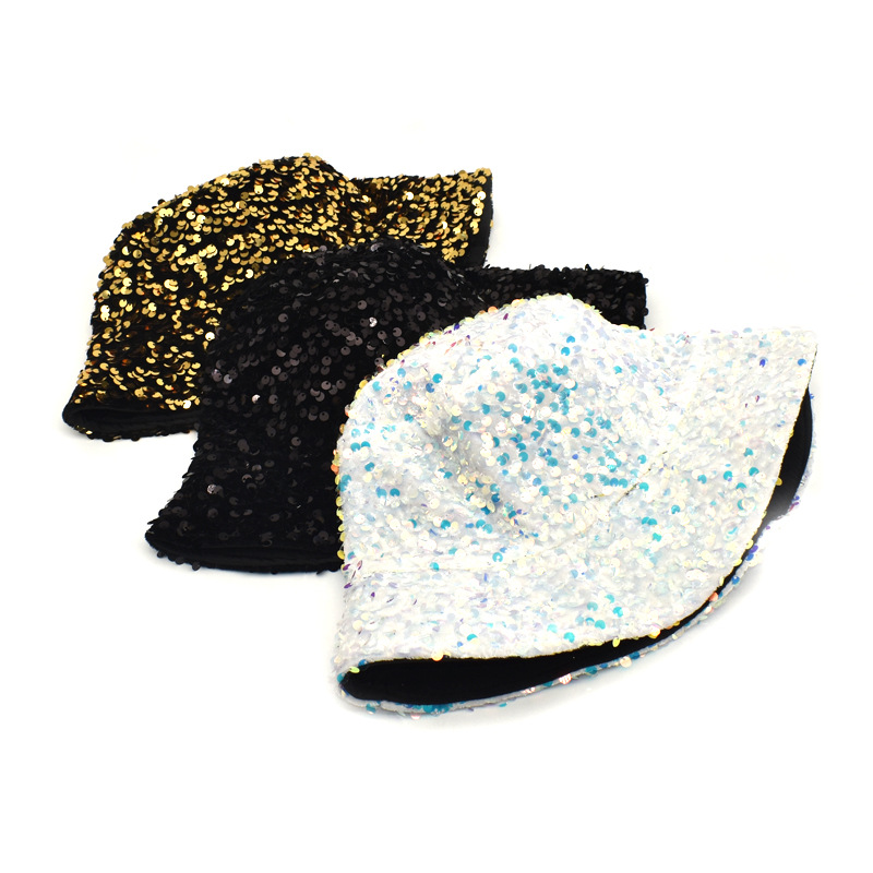 Travel, Party Occasion Cotton Material Unisex Shiny Solid Color Leopard Sequins Flat Eaves Bucket Hat