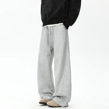 重磅垂感花灰色弯刀卫裤男秋季美式潮牌运动长裤宽松直筒休闲裤子