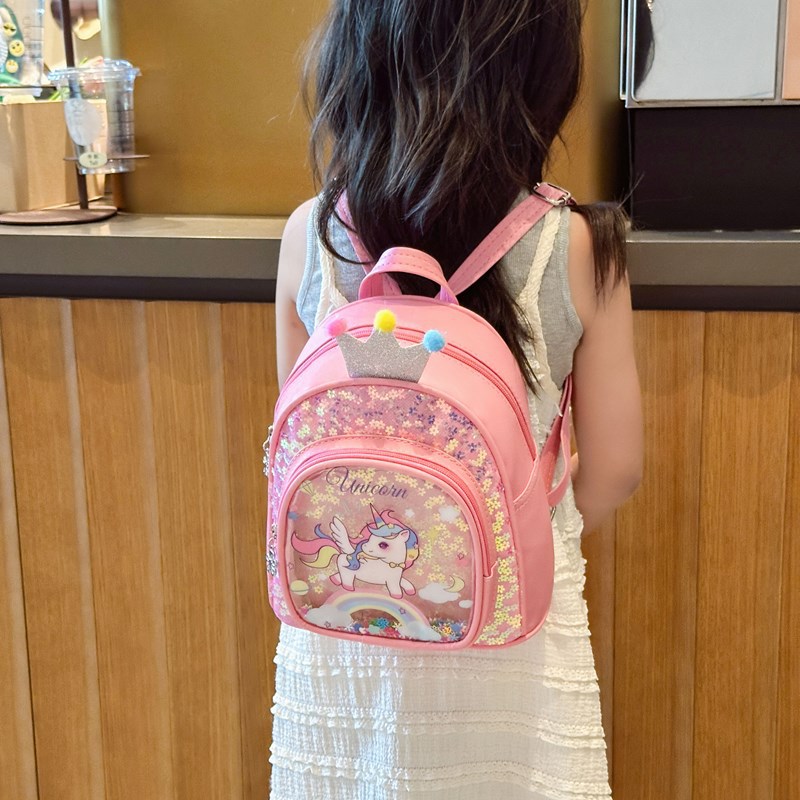 Mochila escolar de jardín de infantes para estudiantes de primaria, linda corona, linda mochila para bebé pony, nuevo bolso para niños de comercio exterior con lentejuelas